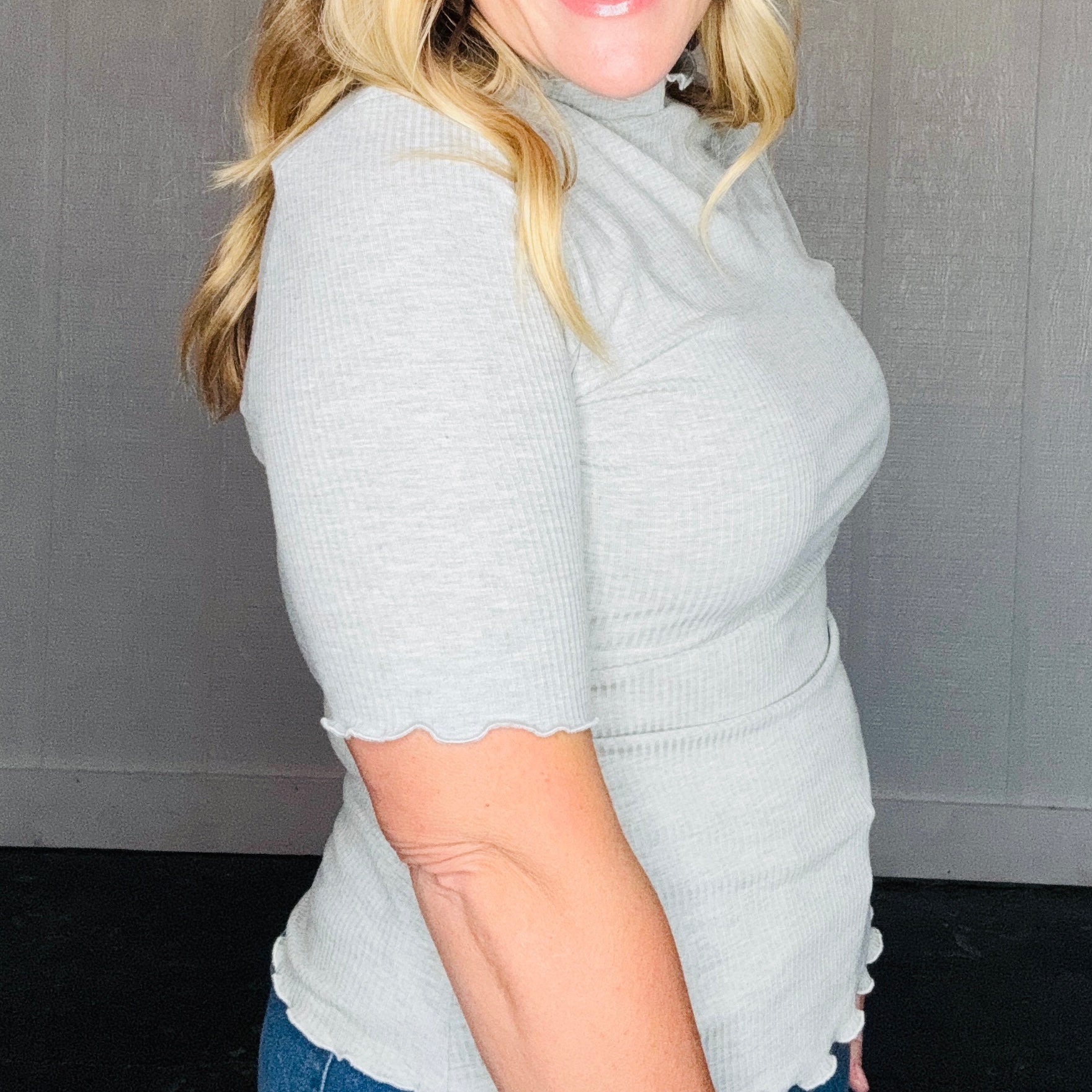 Heather Grey Textured Knit Top