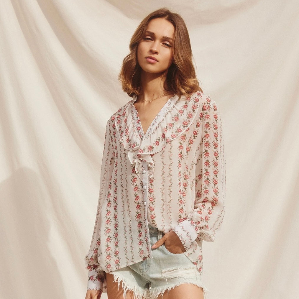 Floral Stripe Print Blouse