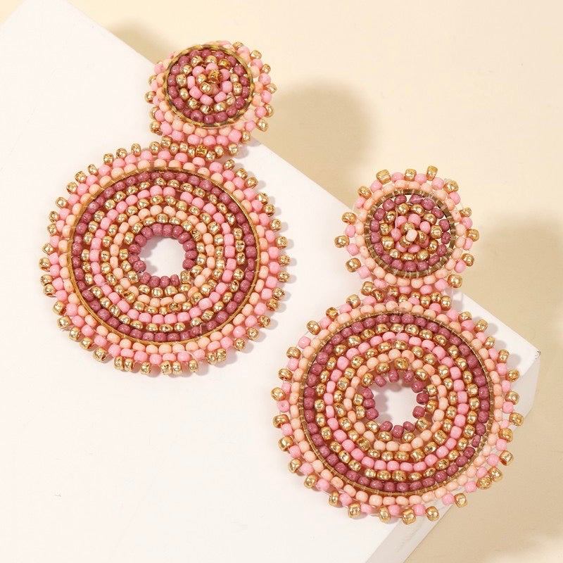 Pink and Purple Beaded Earrings