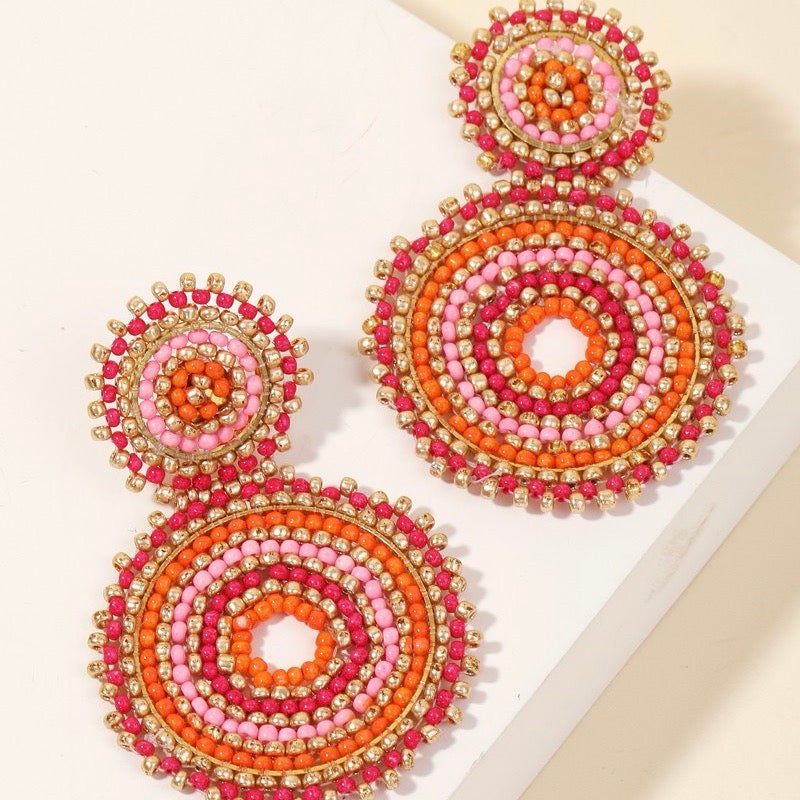 Pink and Orange Beaded Earrings
