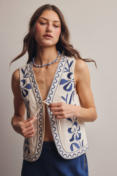Embroidered Tie-Front Vest – Bipsy and Bopsy Boutique
