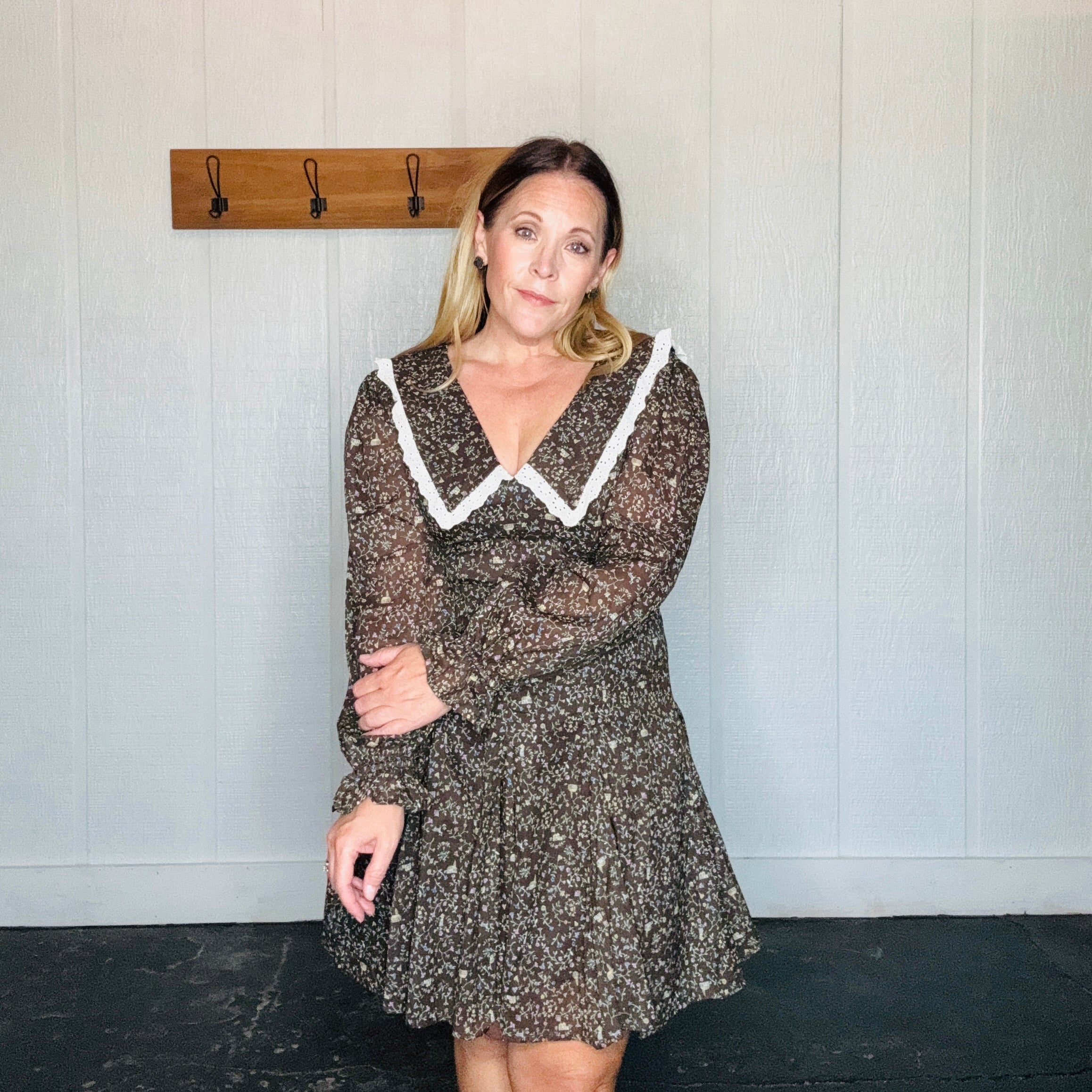 Mocha Peter Pan Collar Flared Mini Dress