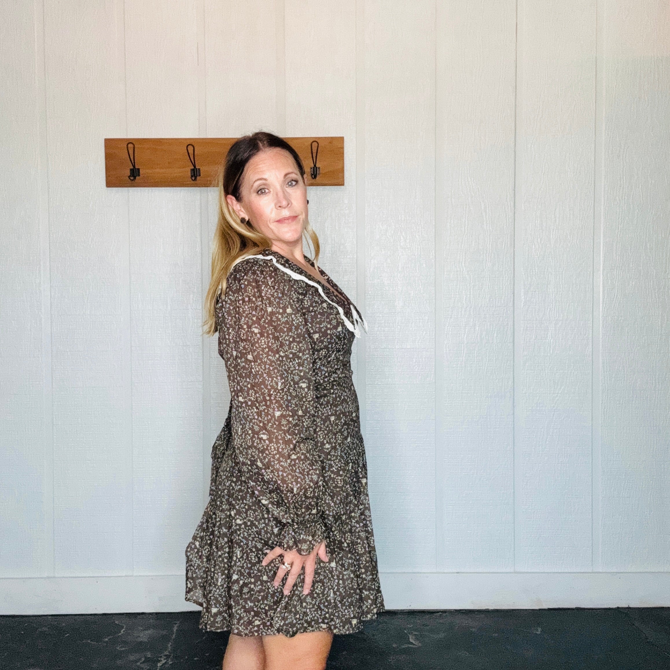 Mocha Peter Pan Collar Flared Mini Dress