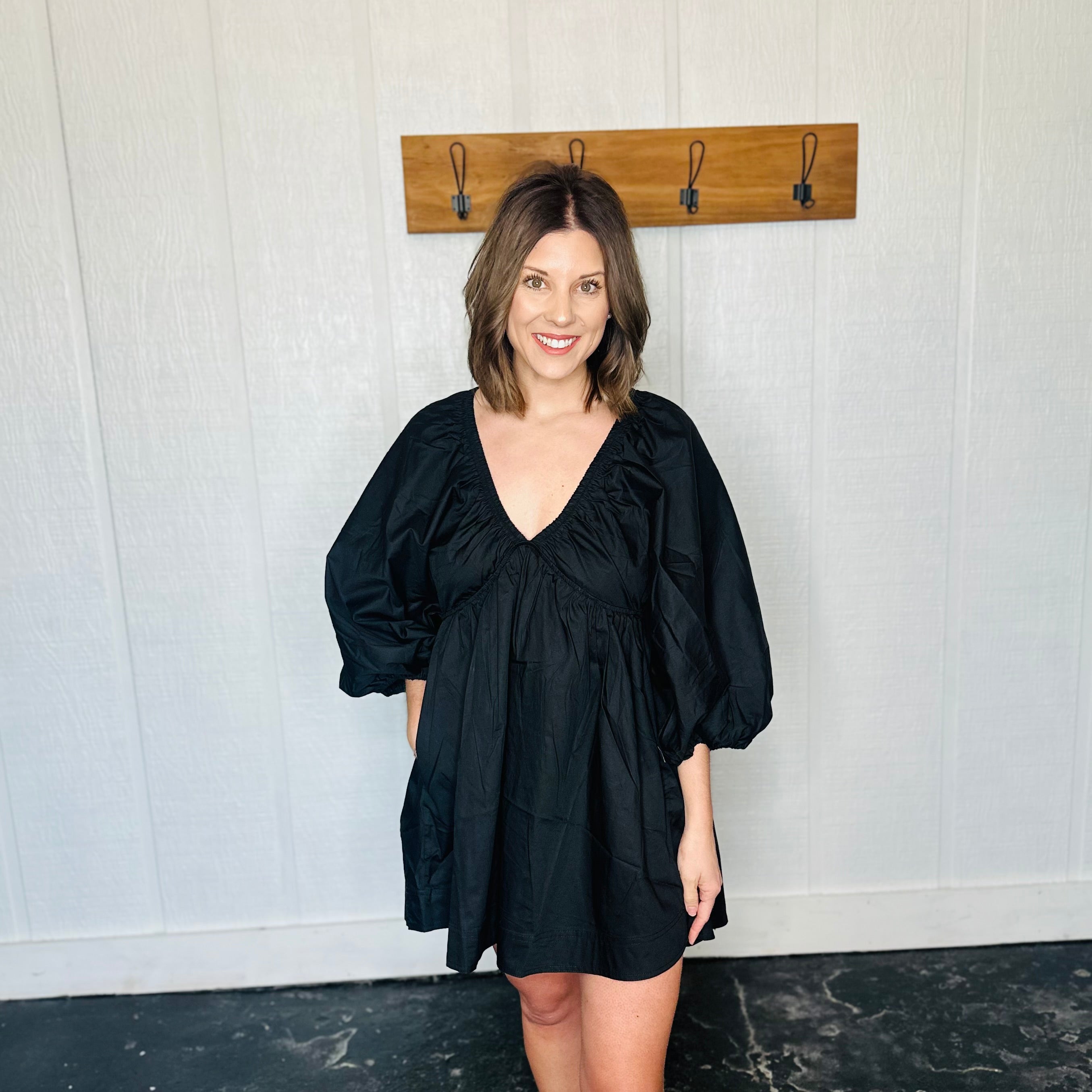 Dolman Sleeve V Neck Poplin Mini Dress