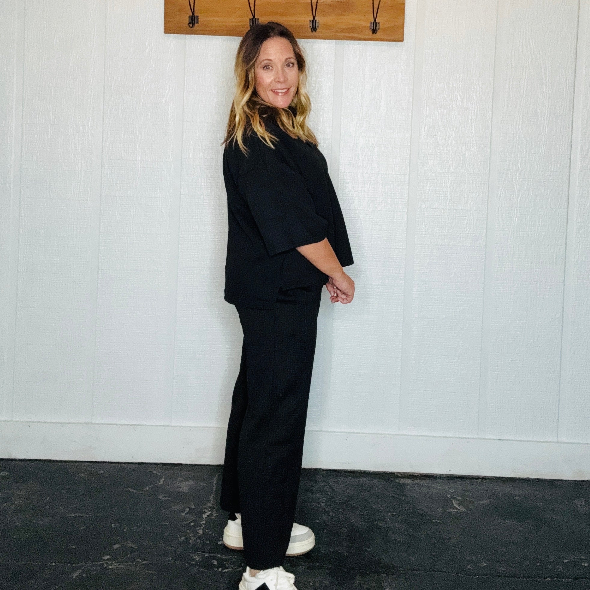 Black Waffle Knit Pant