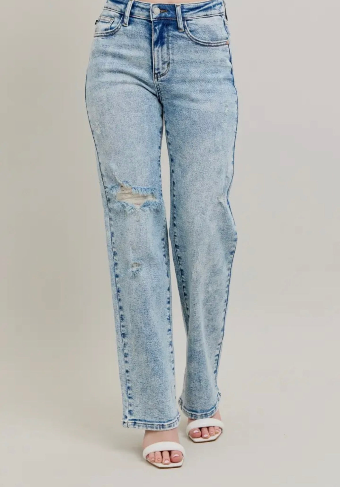 Judy Blue Mineral Wash High Waisted Distressed 90's Straight Jean