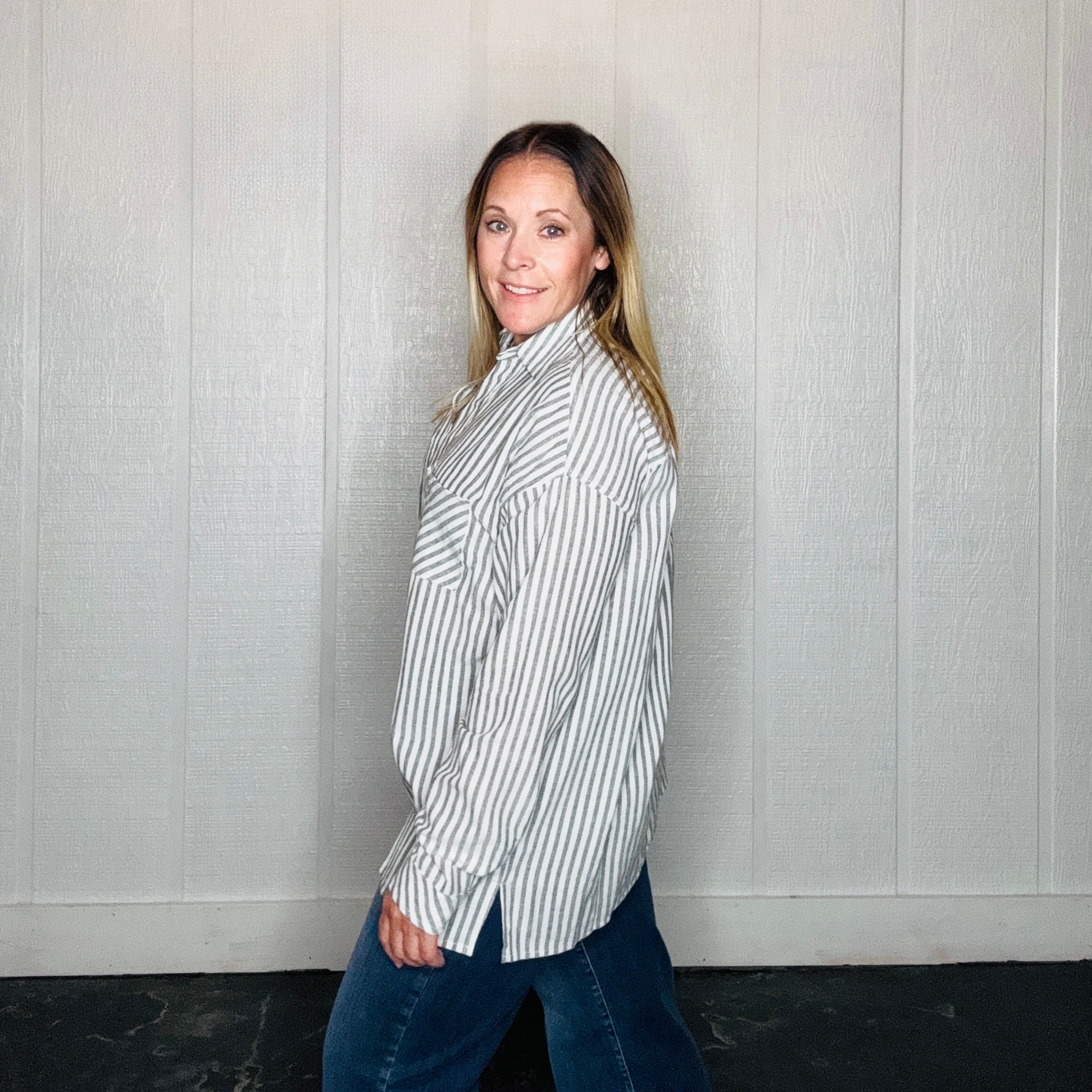 Black Striped Pattern Button Down Shirt