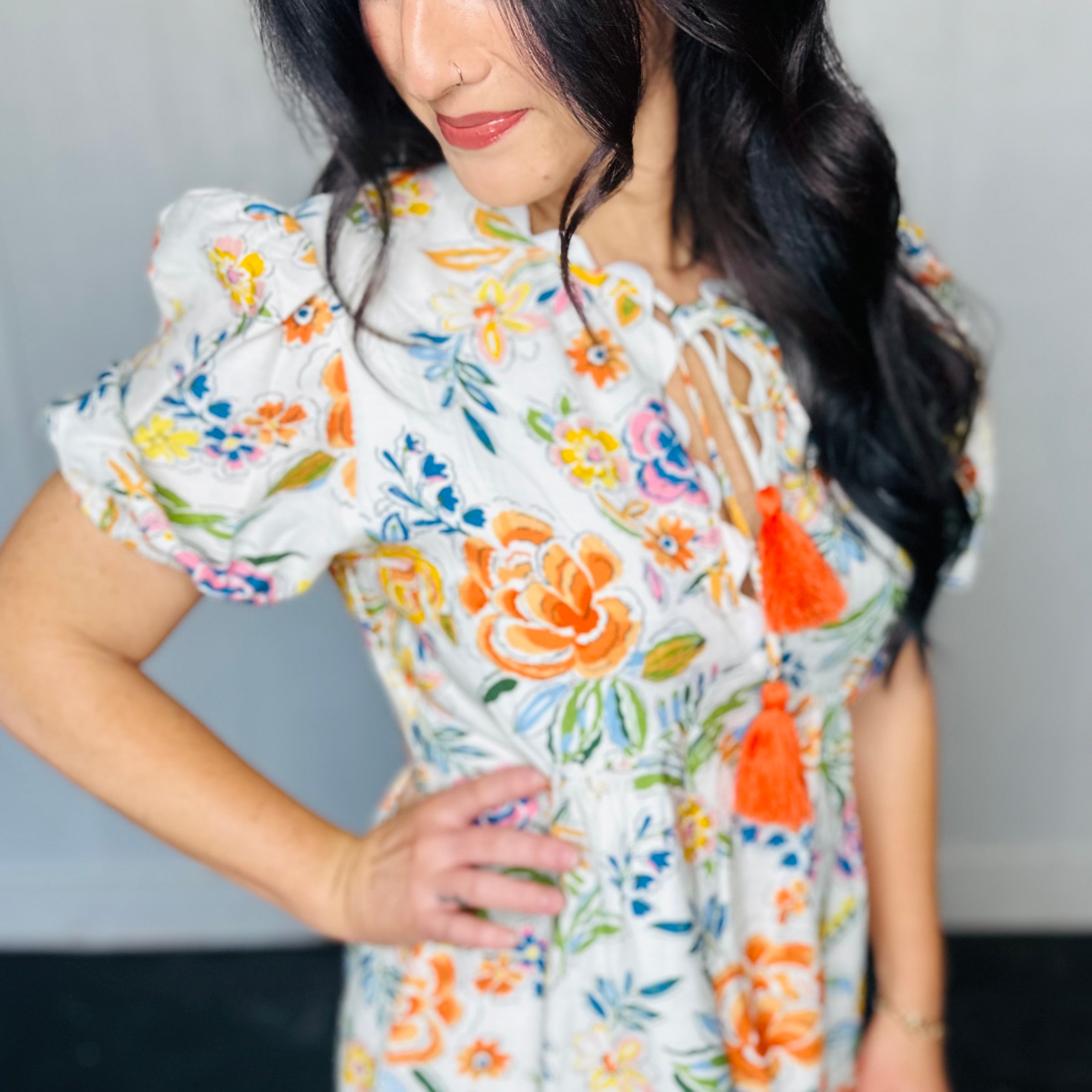 Puff Sleeve Floral Print Dress