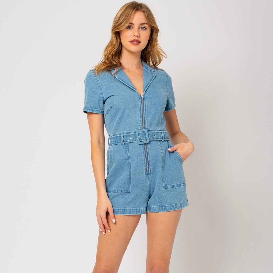 Short Sleeve Denim Romper