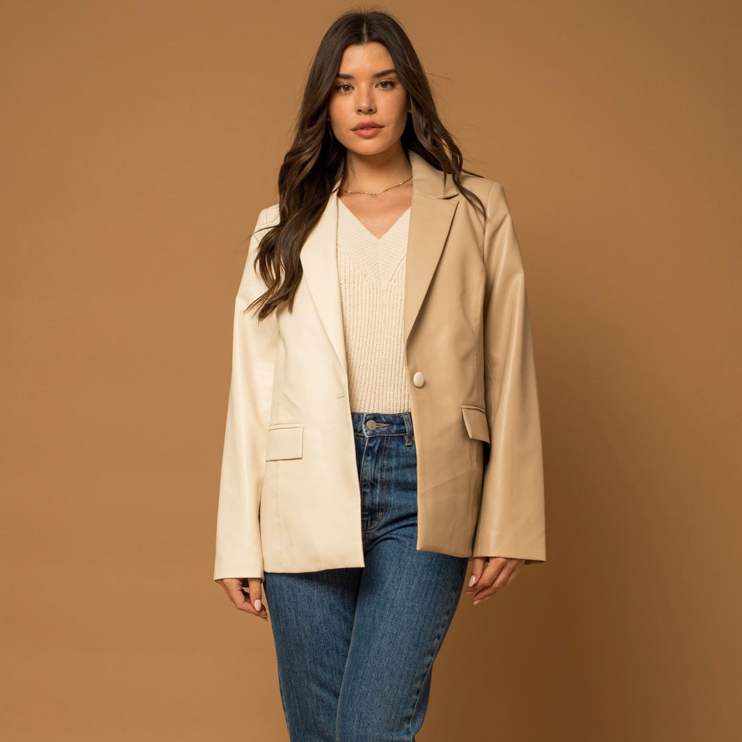 Color Block Faux Leather Blazer