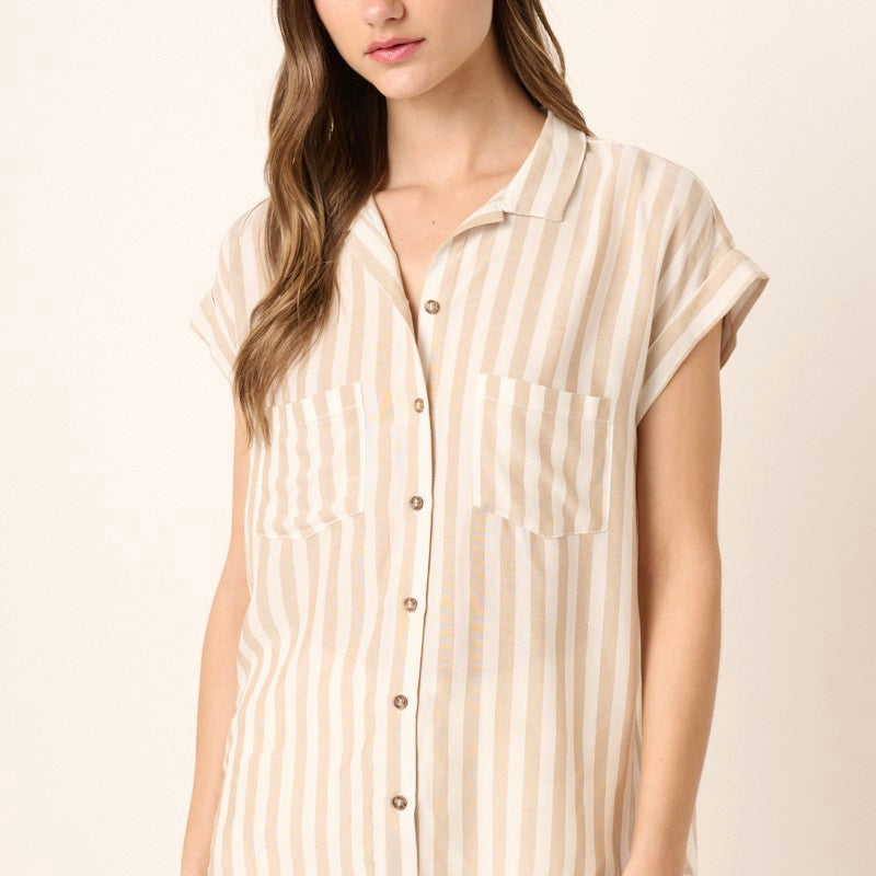Striped Print Button Down Shirt