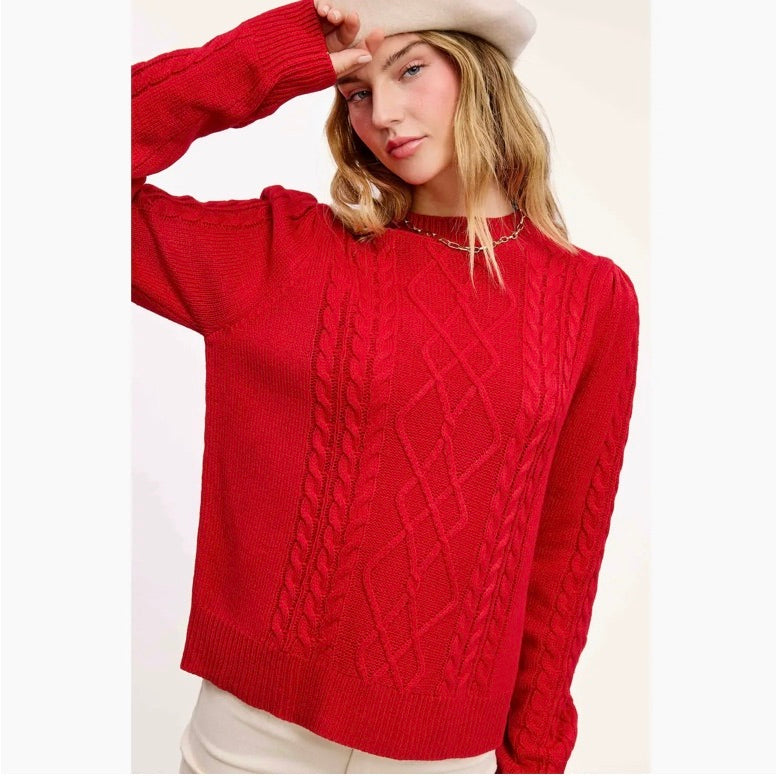 Super Soft Ribbed Crew Neck Cable Knit Sweater