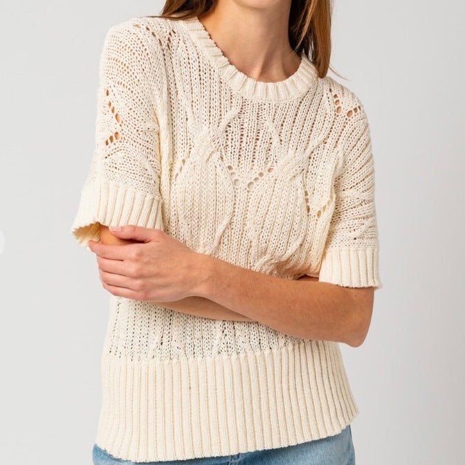 Round Neck Half Sleeve Cable Knit Top