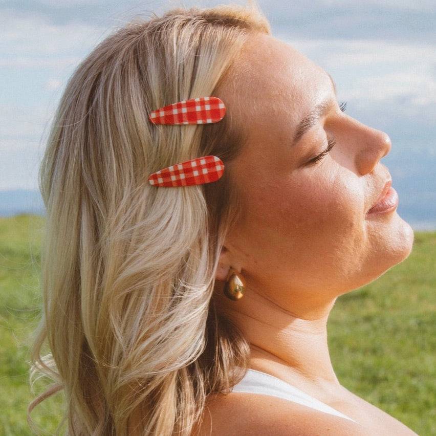 Red Gingham Snap Clips - 2 Pack