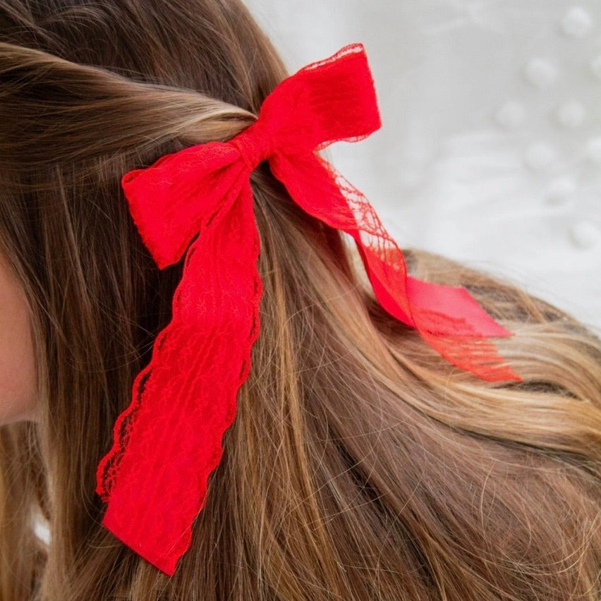 Satin Lace Long Bow Clip
