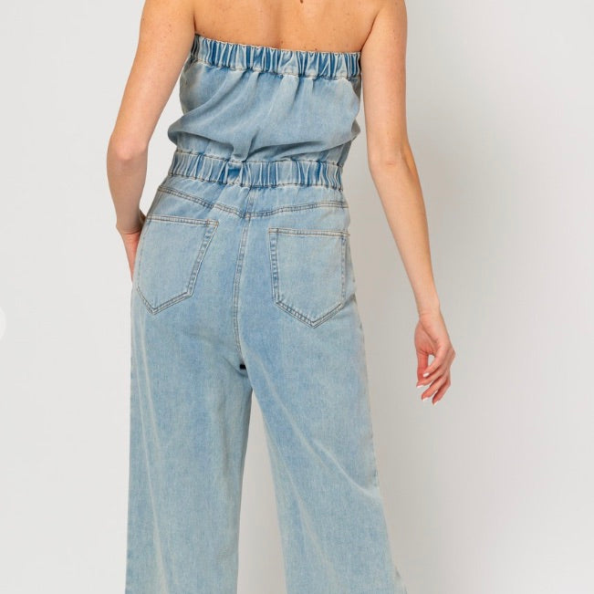 Button Down Denim Jumpsuit