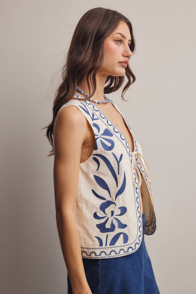Embroidered Tie-Front Vest – Bipsy and Bopsy Boutique