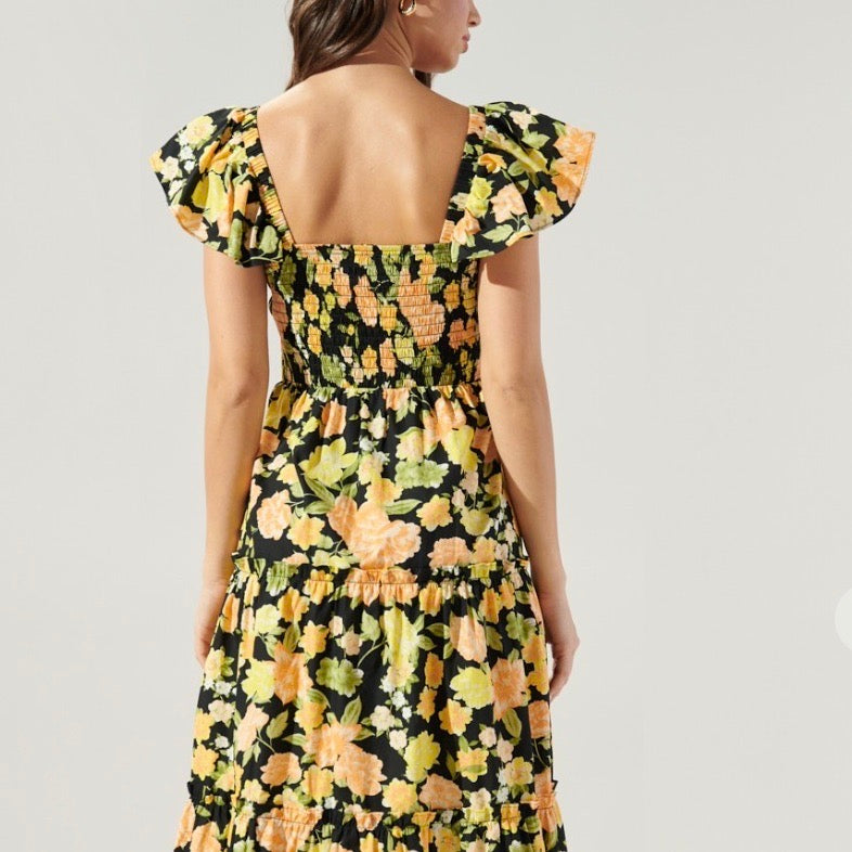 Floral Smocked Tiered Midi Dress