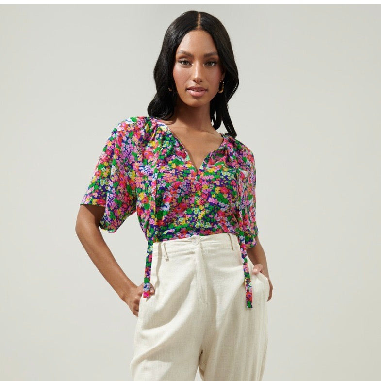 Raglan Tie Neck Blouse