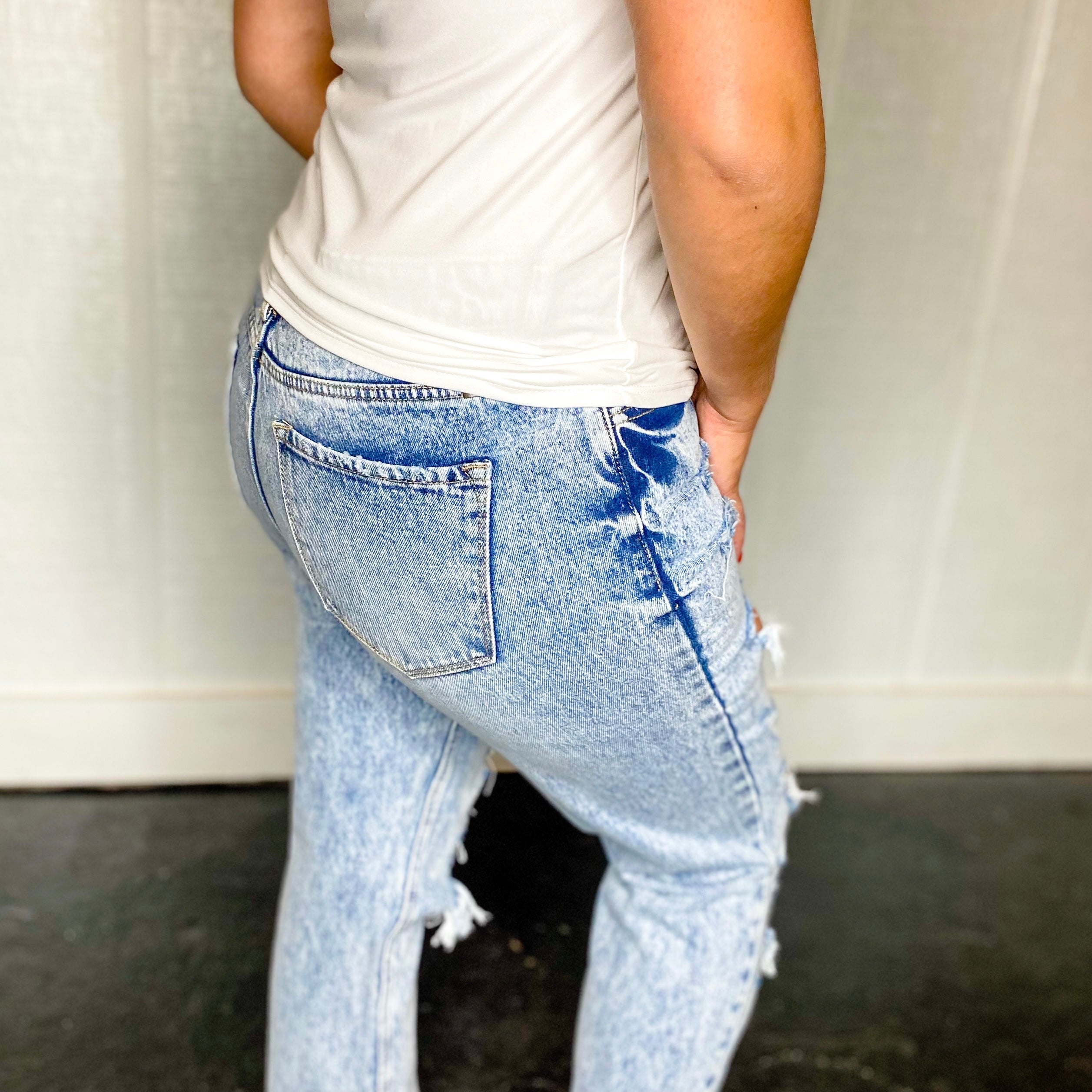 Kancan High Rise Fray Hem With Side Split Mom Jean