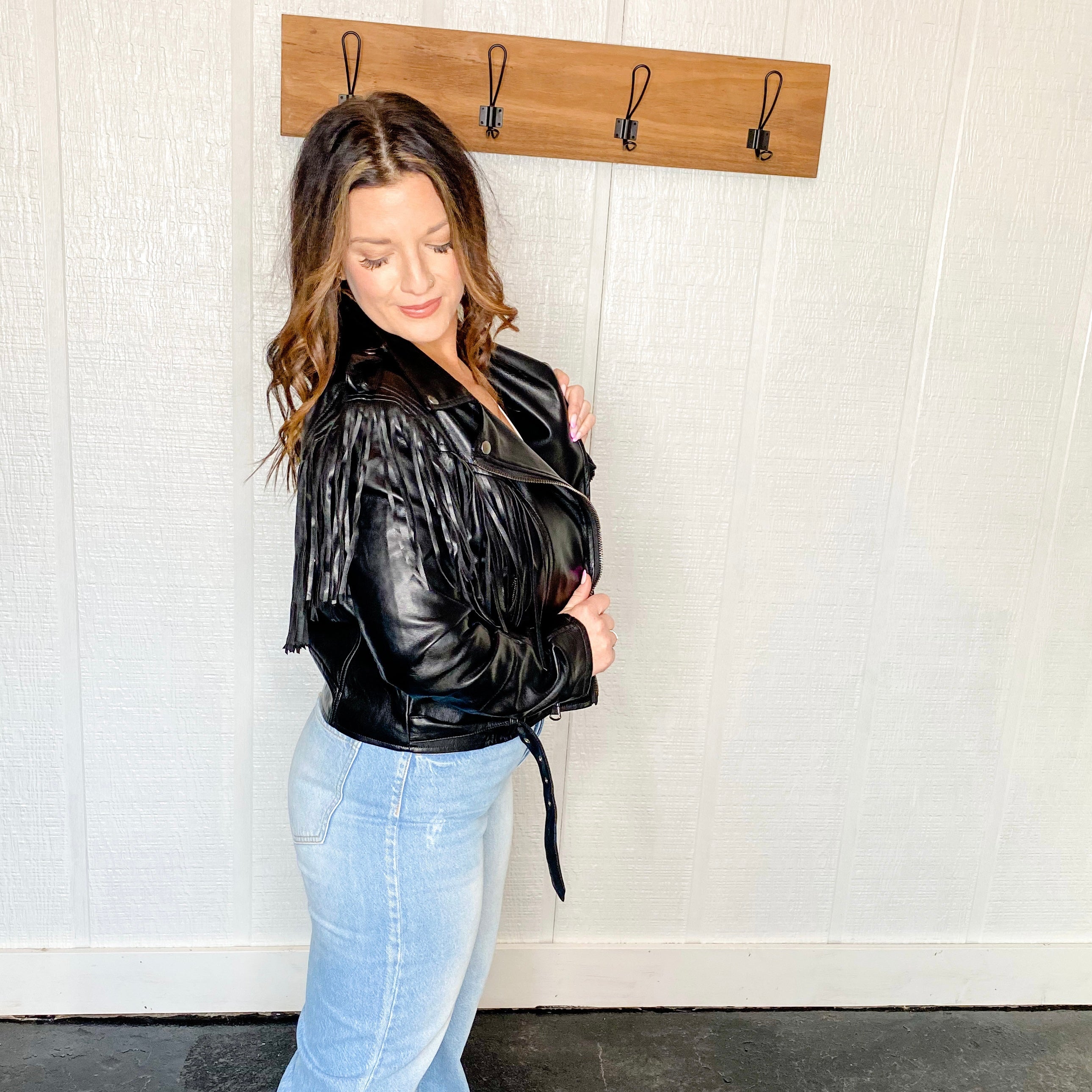 Black Vegan Leather Fringe Moto Jacket