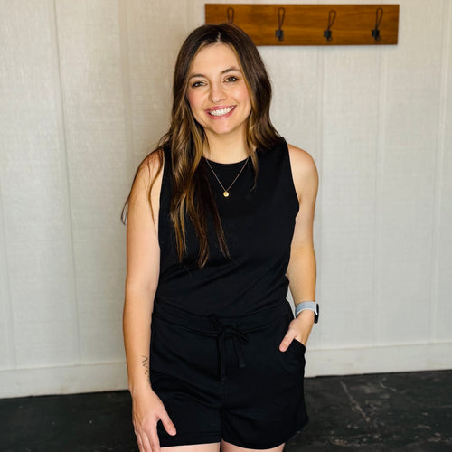 Drawstring Waist Sleeveless Romper
