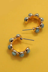 OVAL NATURAL STONE TURQ HOOP EARRINGS | 80E6656