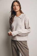 Collared Pointelle Knit Sweater