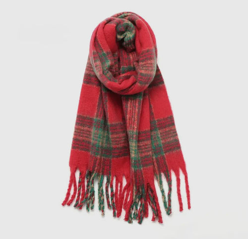 Soft Chunky Gingham Fleece Scarf with Tassel