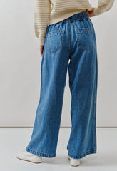 Denim Wide Leg Pants with Rope Belt