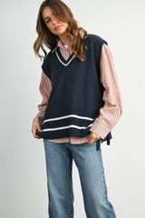 Cropped Striped Button-Up Collared Long Sleeve Top