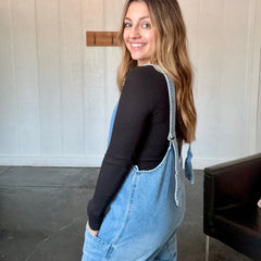 Denim U-Neck Line Relaxed Fit Jumpsuit
