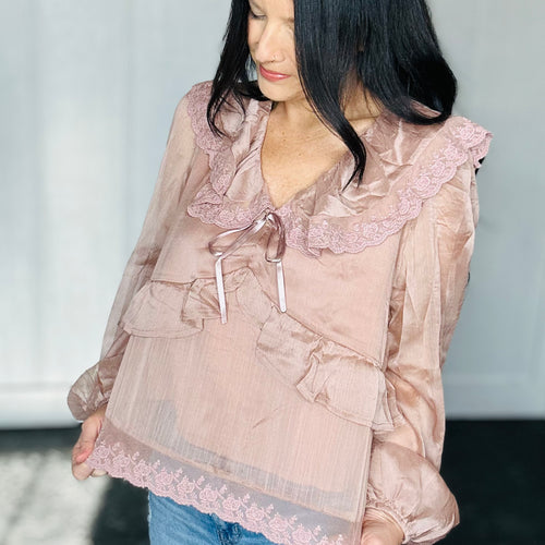 Lace Collar Ruffle Blouse