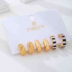 Checker Textured Huggie Hoop Trio Earrings | 80E62201