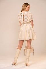 Puff Short Sleeve Lace Front Mini Dress