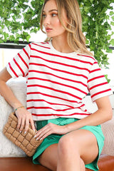 Striped Cotton Crew Neck Short-Sleeve Knit Top