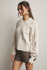 Collared Pointelle Knit Sweater