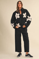 FLORAL SHERPA ZIP UP JACKET