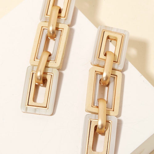 White and Marble Rectangle Link Earrings