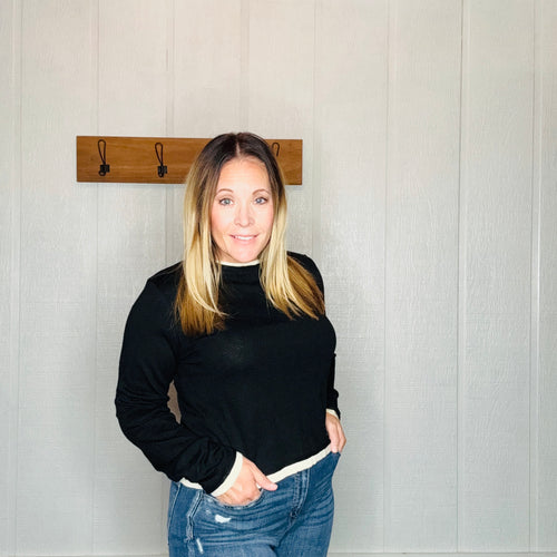 Black Long Sleeve Looks Latered Knitted Top