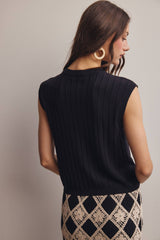 Ribbed Button-Front Knit Tank
