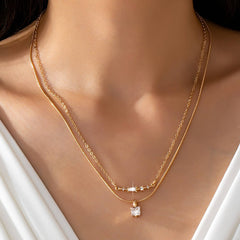 Layer Crystal Bar & Solitaire Square Necklace | 80N92870