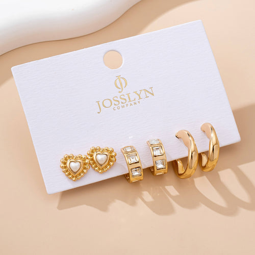 Pearl Heart & Rhinestone Huggie Hoop Trio Earring | 80E61757