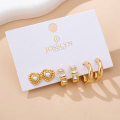 Pearl Heart & Rhinestone Huggie Hoop Trio Earring | 80E61757