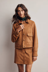 Lined Stretch Suede Utility Jacket