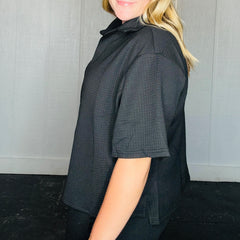 Black Collared Waffle Knit Top