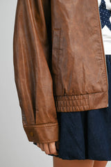 Collared Zip-Front Leather Jacket