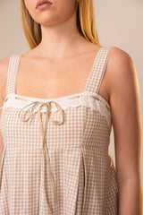 Sleeveless Squared Neck Gingham Print Tunic Top