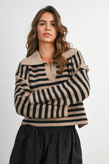 Striped Collared Knit Sweater