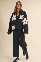 FLORAL SHERPA ZIP UP JACKET